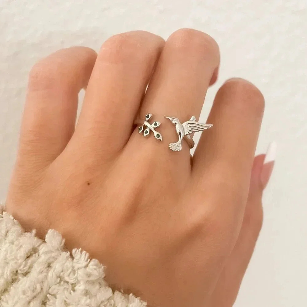 925 Sterling Silver Dainty Bird Ring Twig Ring Branch Ring Hummingbird Ring